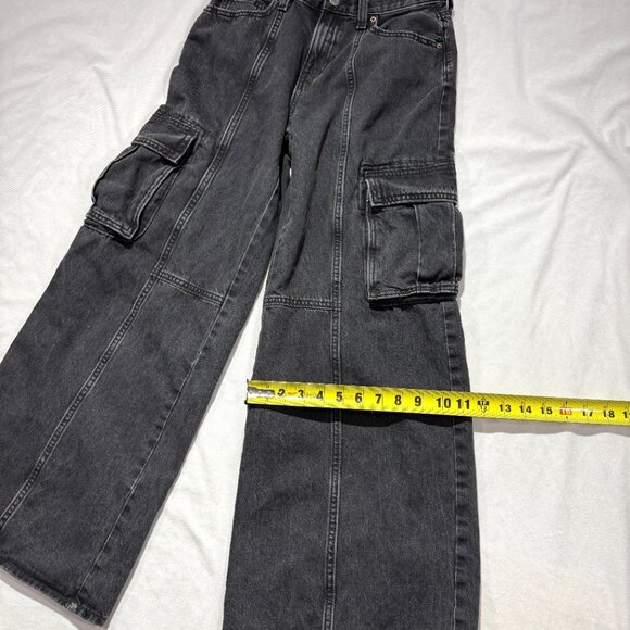 Old Navy Baggy Wide Leg Jeans Kids 18 Black Cargo Skater Grunge - Picture 7 of 10